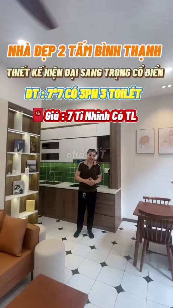 Nhà Đẹp Bình Thạnh 7x7m, Giáp Q1, Hiện Đại, 3PN 3WC, Giá 7 Tỉ Nhỉnh