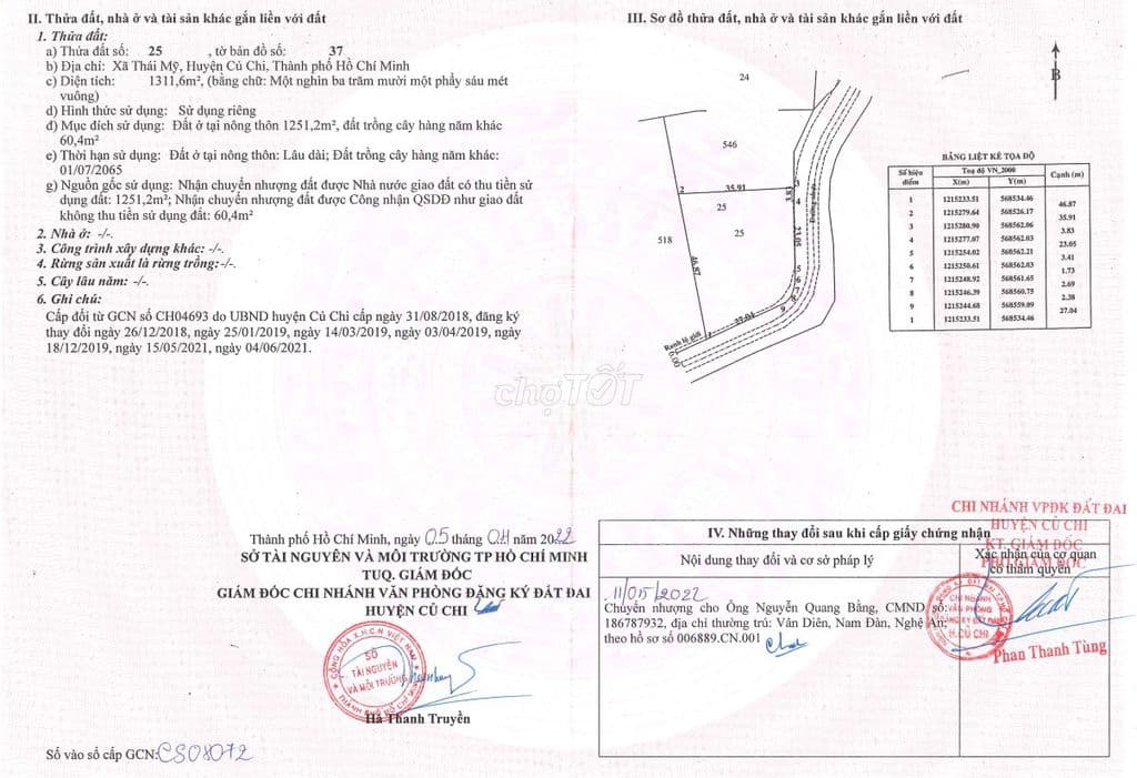 Đất nền full thổ 1311m2 Thái Mỹ (Củ Chi), Tp.HCM