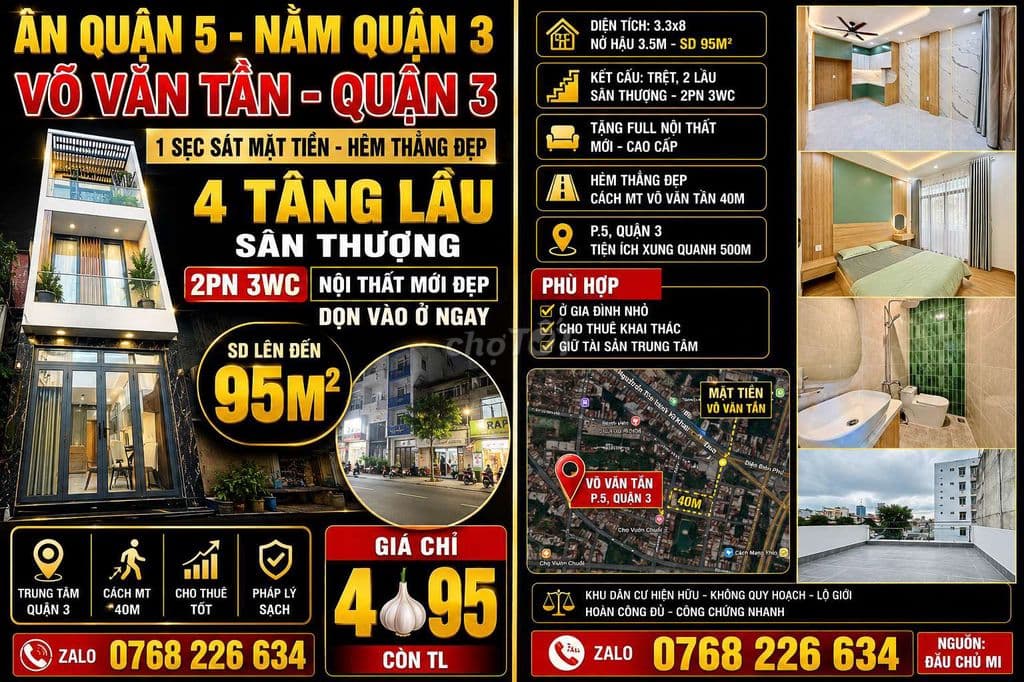 🏡 NHÀ NHỎ TIỀN QUẬN 3 • SD 95M² • 1 SẸC SÁT MẶT TIỀN VÕ VĂN TẦN