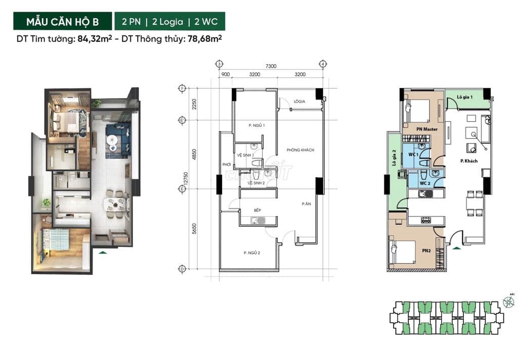 Căn hộ Conic Tân Kiên, Bình Chánh 2PN 2WC 84,32m2 tầng 8 view Đông Nam