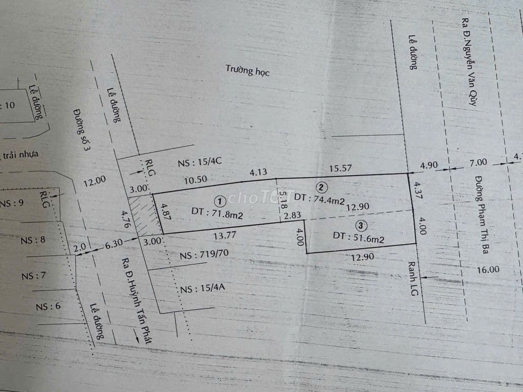 Bán đất tại Phạm Thị Ba, Phường Phú Thuận Q7. Dt 4x13 + 4x18+ 4,37x16m