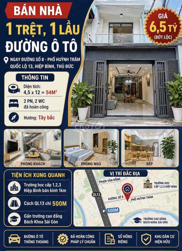 BÁN NHÀ 1 TRỆT 1 LẦU NGAY ĐƯỜNG SỐ 8 THÔNG KDC HỒNG LONG, Sổ Hoàn Công