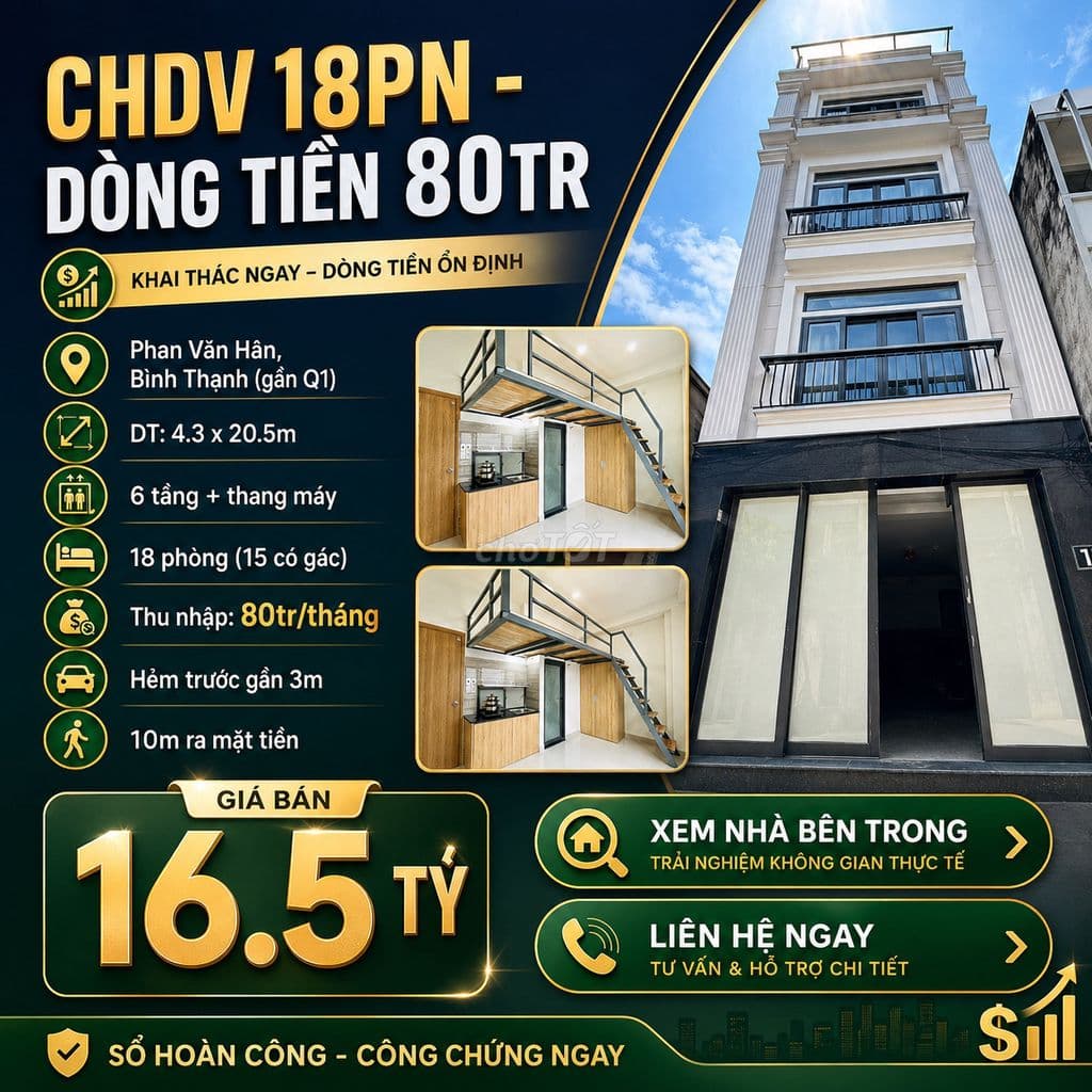 18P CHDV 6 Tầng Thang Máy 4.3 x 20.5m P17 Bình Thạnh
