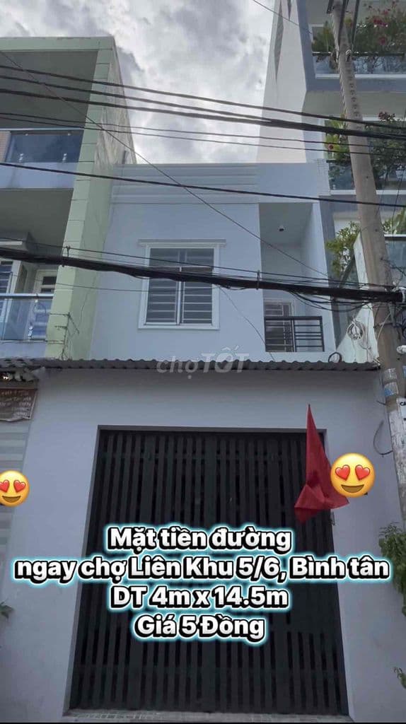 Mặt Tiền Đường 4x14.5M Ngay Chợ Liên Khu 5/6