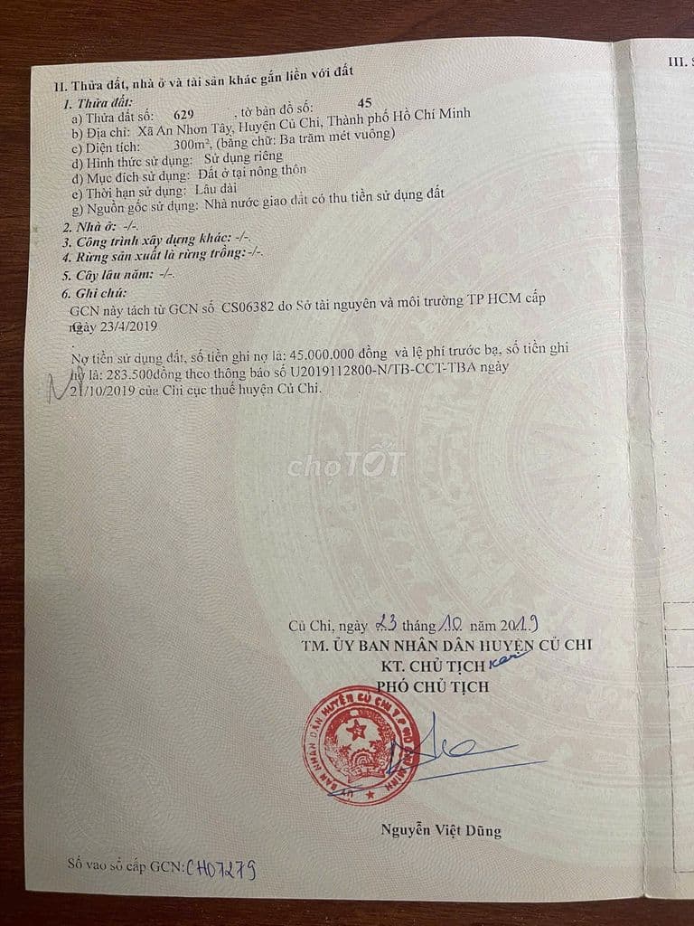 Chính chủ cần bán lô đất củ chi.