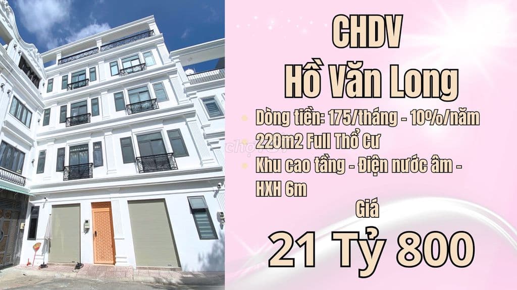 BÁN CHDV Hồ Văn Long - 37 Phòng - 21 TỶ 800 - DOANH THU 210TR/THÁNG