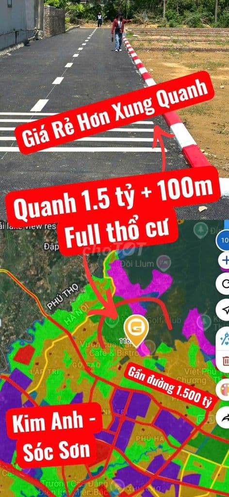 1.5ty có ngay 100m full thổ cư sổ đỏ sẵn sàng giao dịch, gần sânGôn HN