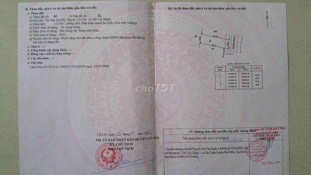 Bán lô đất 114m2 đ Lê Thị Dệt xã Tân An Hội , Sổ riêng , giá 1 tỷ 1 . - Ảnh 3