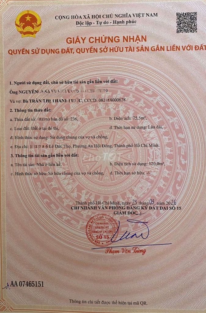 Nhà Đường Thông Lê Đức Thọ. DT 76m2