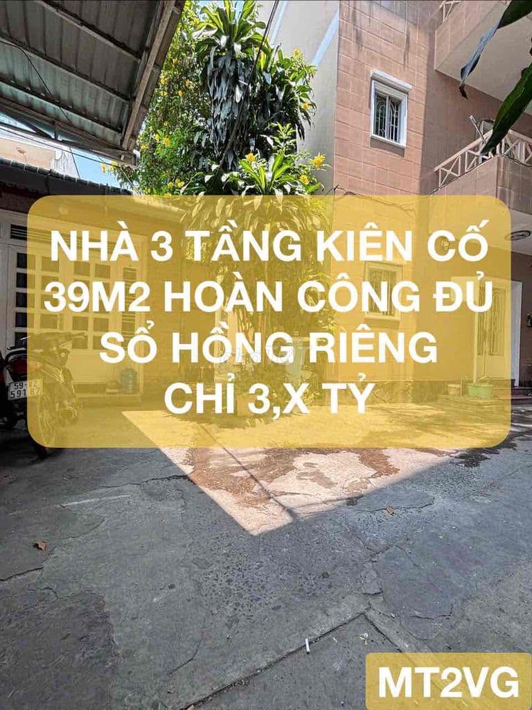 Nhà 3 tầng kiên cố, ngay Phan Văn Trị, Nguyễn Thái Sơn, 39m, hoàn công
