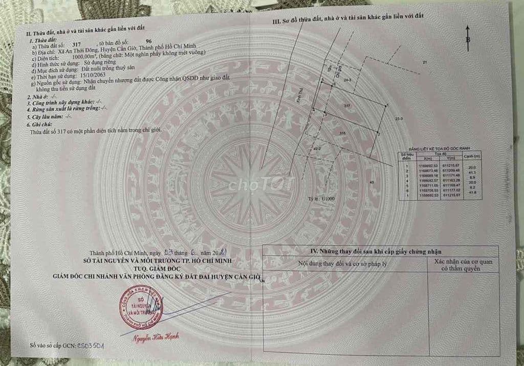 Đất Lý Nhơn, x. ATĐ, Cần Giờ: 20 x 50, giá 780 triệu.