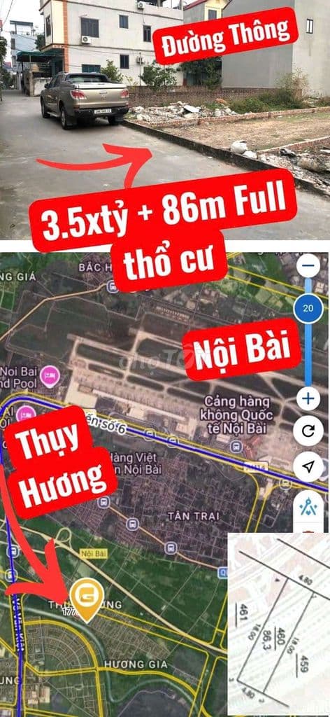 3.5cty 86m full thổ Cư Thụy Hương Nội Bài không vướng quy hoạch