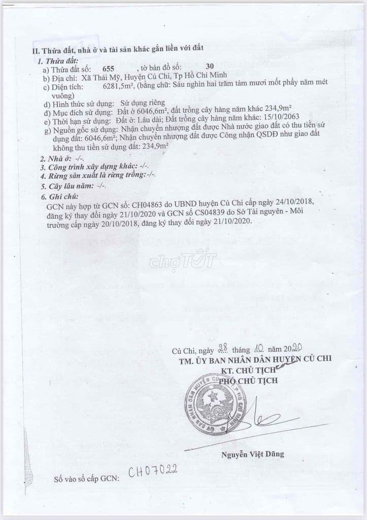 Cần bán 6281m2 đất thổ cư, xã Thái Mỹ, Huyện Củ Chi, TP HCM