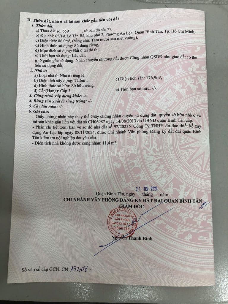 CHÍNH CHỦ BÁN CĂN NHÀ CẤP 3 NGAY TRUNG TÂM PHƯỜNG AN LẠC