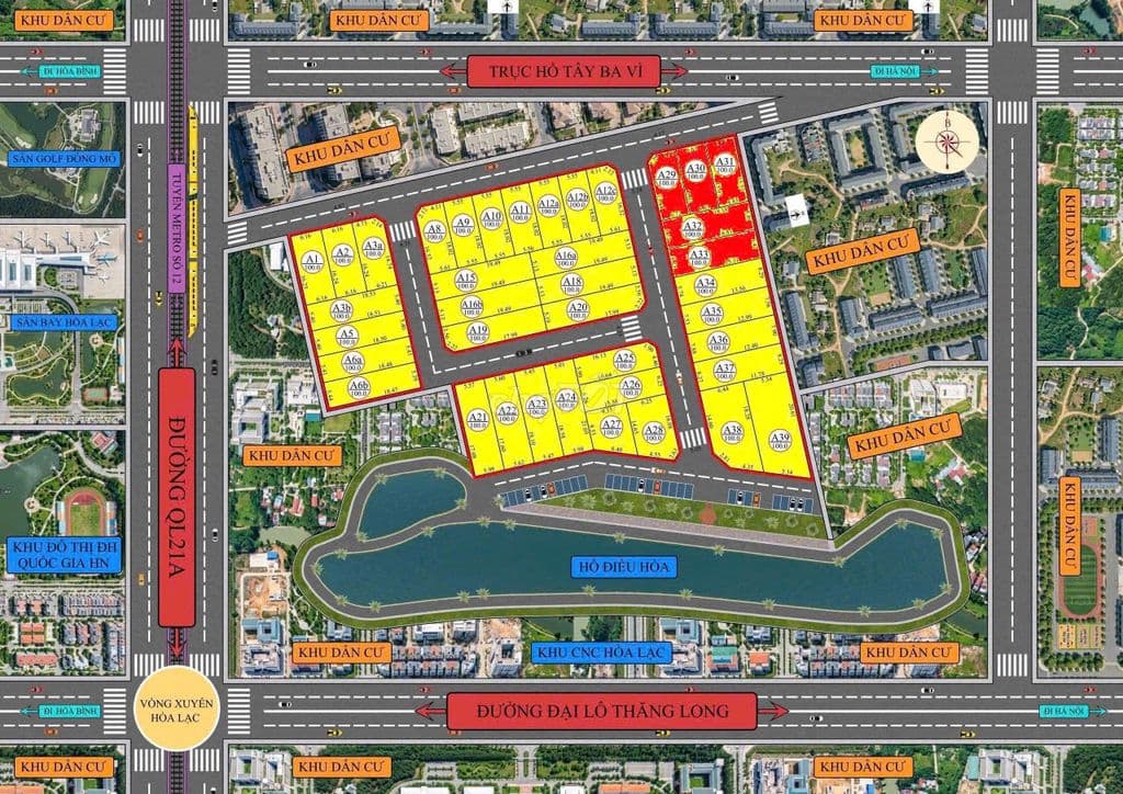 ĐẤT HÒA LẠC KĐT VỆ TINH CÔNG NGHỆ CAO, 100M, MT5,4M, GIÁ 3,87 TỶ