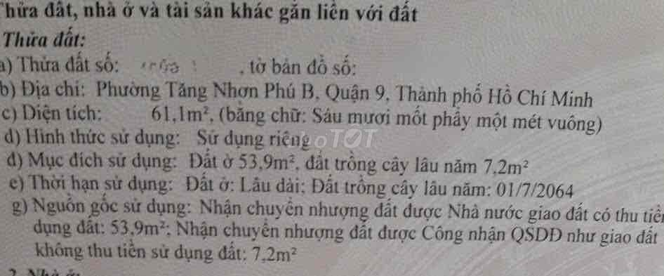 Bán Đất 61,1m (4,5x13,5) Hẻm xe hơi Trương Văn Hải