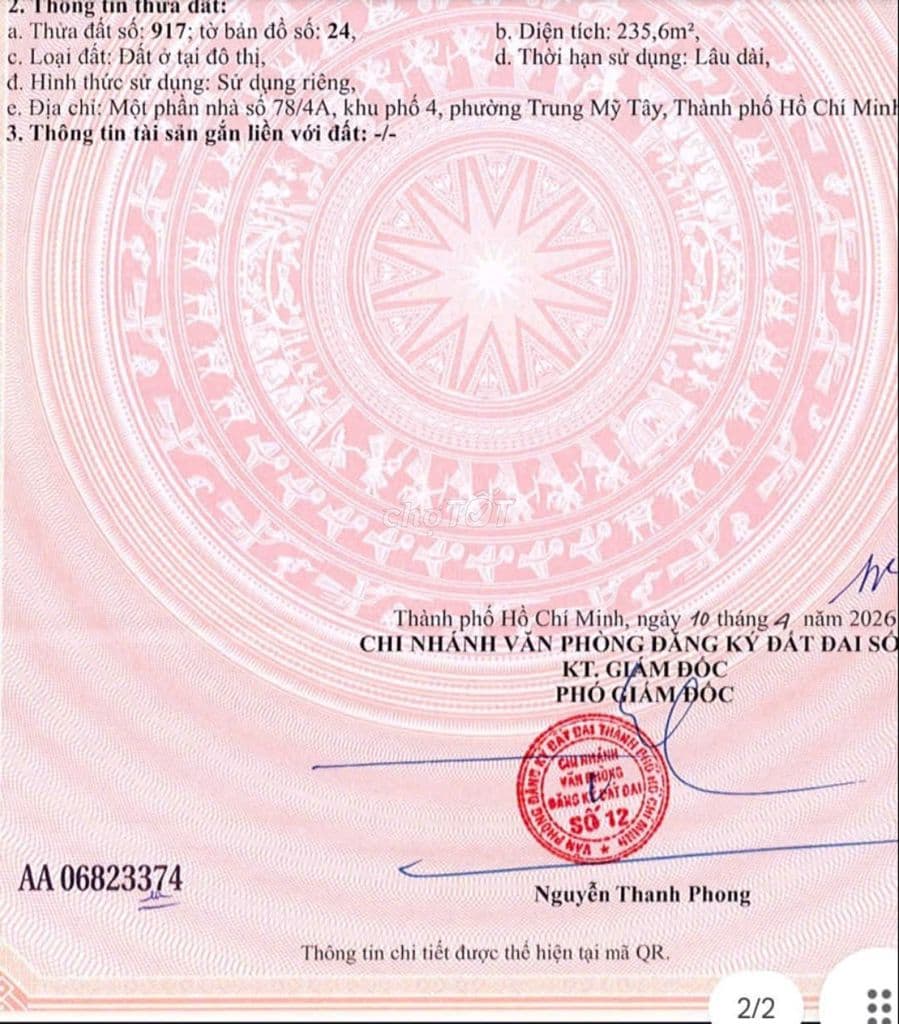 BÁN ĐẤT MẶT TIỀN 12M ĐƯỜNG TRƯƠNG THỊ NGÀO