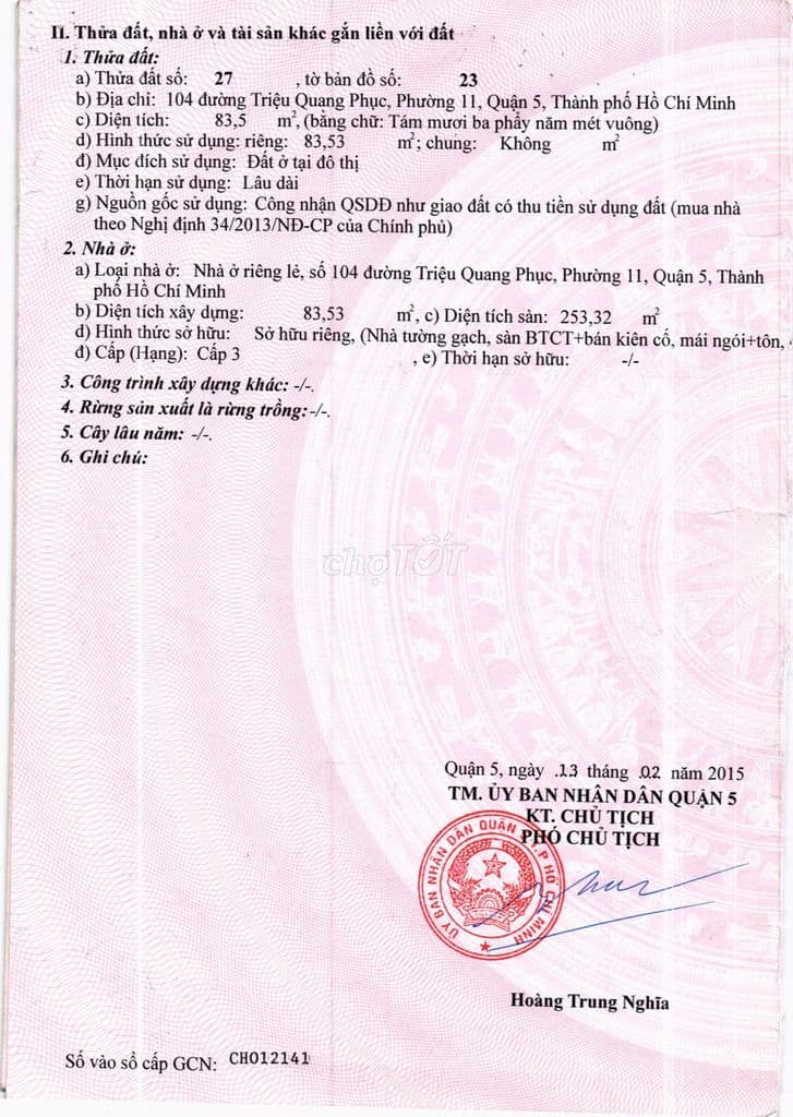 Bán nhà 104 Triệu Q Phục Q5