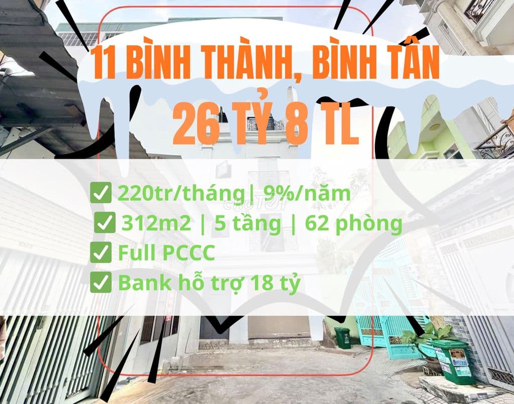 CHDV Bình Thành - BT, Mới 100%, DT 2 tỷ 640/năm, 26 tỷ 8 thương lượng