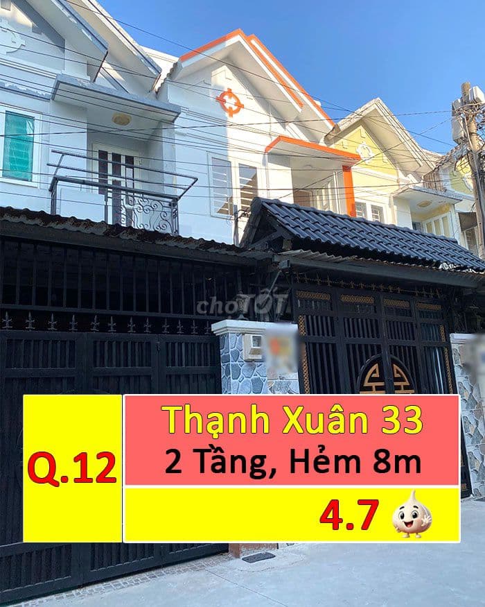 Nhà 2 tầng đường Thạnh Xuân 33, Quận 12, 4 x 14m (56m²), hẻm xe hơi 8m