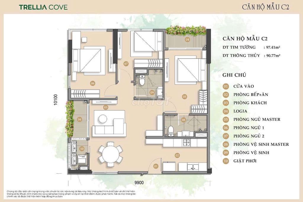 Căn Hộ Trellia Cove Mizuki 3PN 97m2 góc giá từ 6,9ty T6/2027 nhận nhà