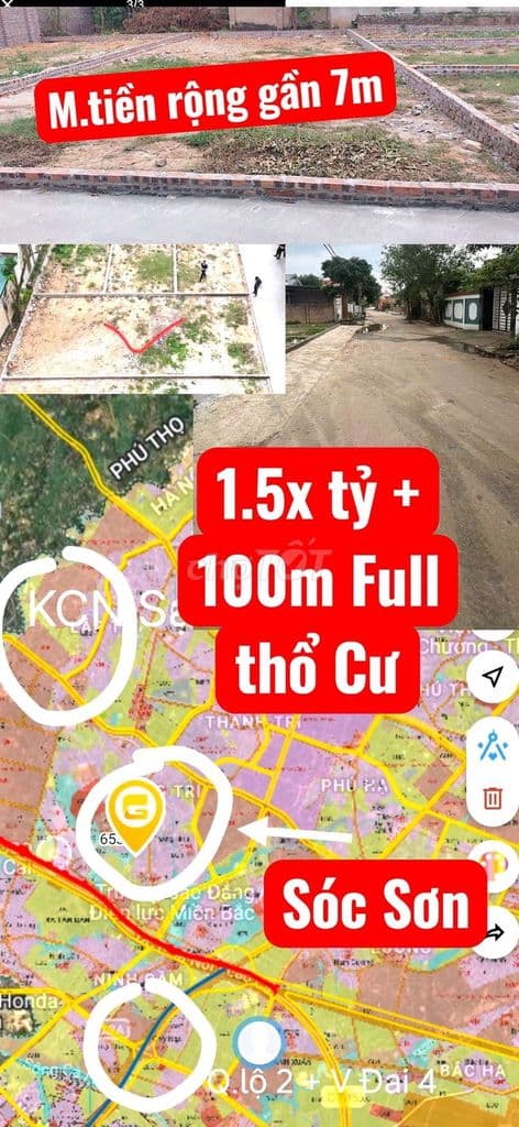 1.5x tỷ 100m Full thổ cư mặt tiền rộng ngay Gần Chợ Thắng Trí,KCN Sạch