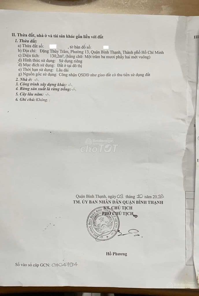 Bán Đất 8x17m (130,2m2) sát mặt tiền Đặng Thùy Trâm. Giá 11,9 tỷ