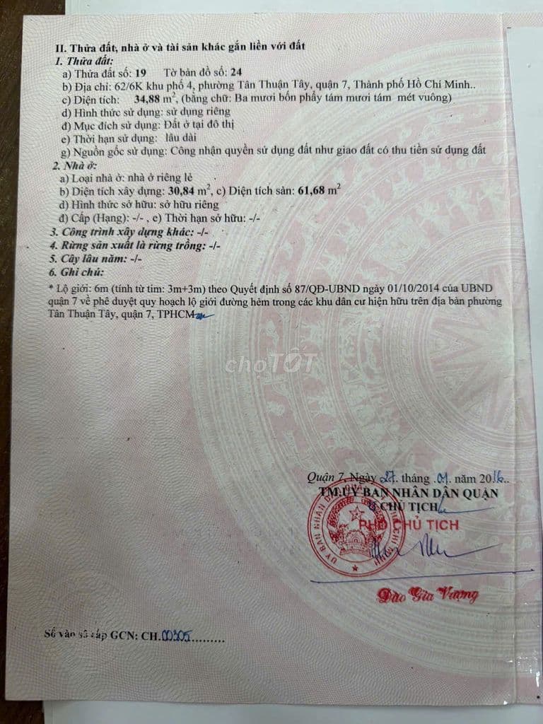 Bán nhà số 62/6K khu phố 4, phường Tân Thuận Tây, Quận 7, Hồ Chí Minh. - Ảnh 3