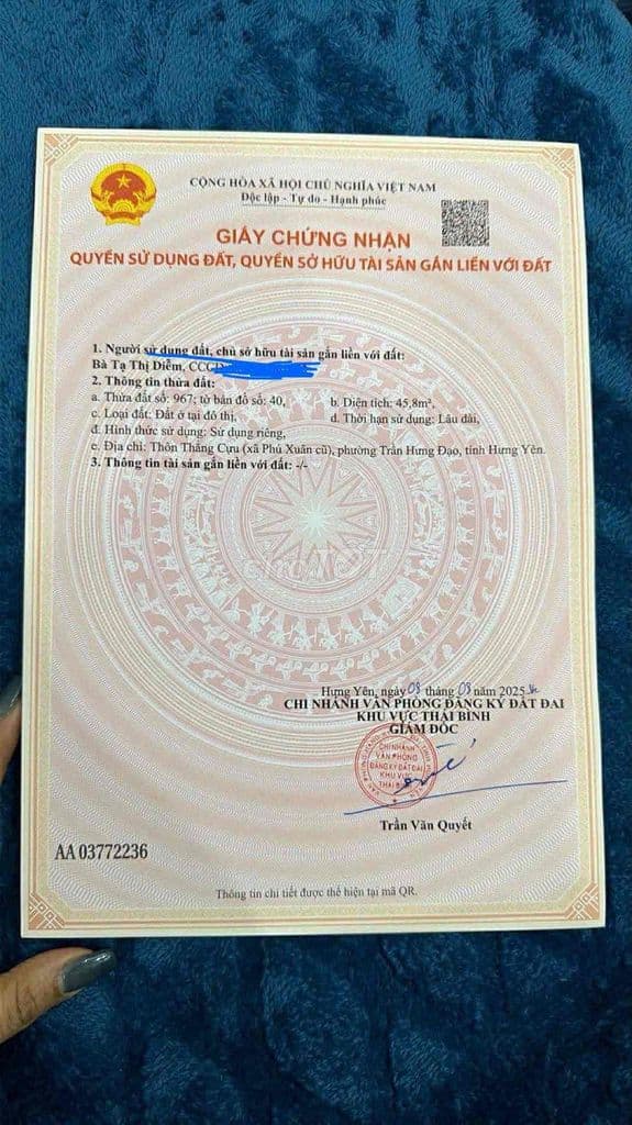 chính chủ e cần bán 45,8 m2 hướng Tây Nam ,khu đất đẹp.đường to. - Ảnh 2