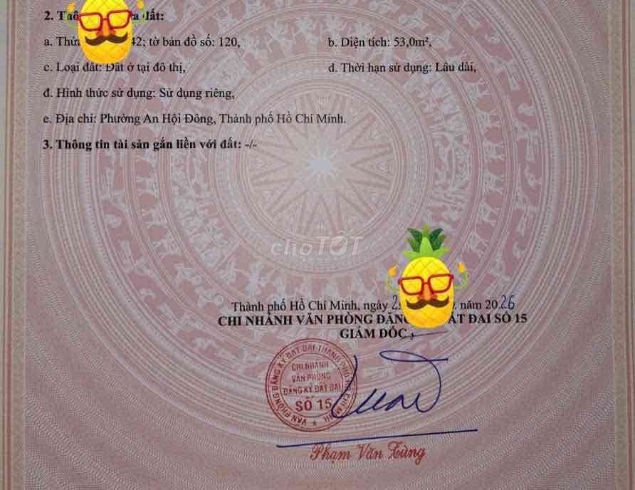 Đất mặt tiền (đối diện xéo số 12A) đường 12 phường 16 Gò Vấp 3.85x14m