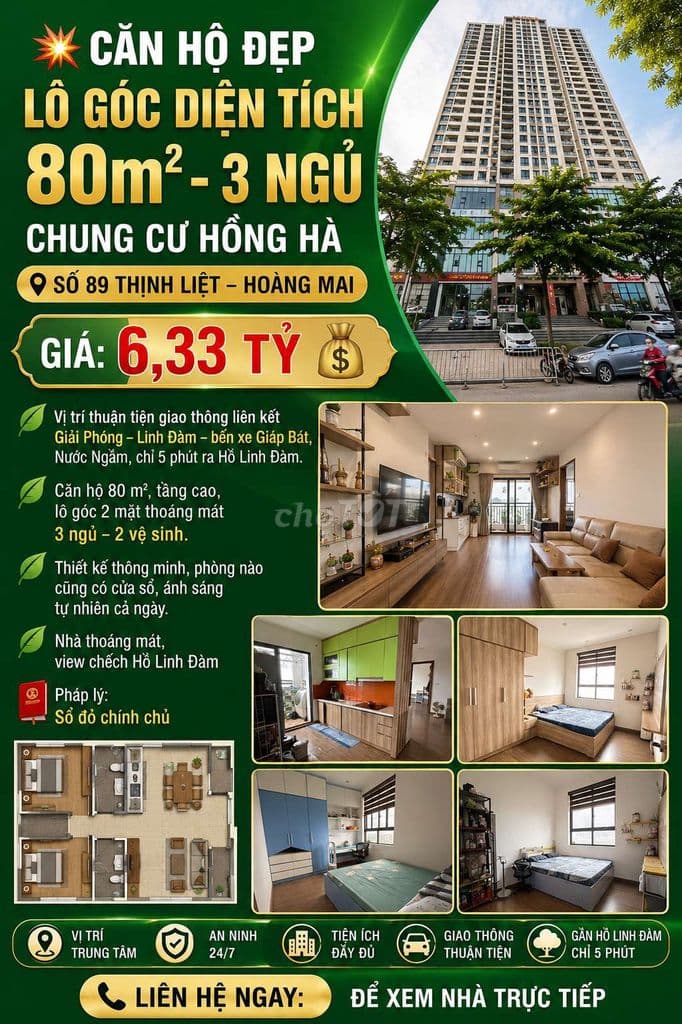 CĂN CHUNG CƯ 80M2 CHIA 3 PHÒNG NGỦ GIÁ CHỈ HƠN 6 TỶ , Ô TÔ ĐỖ