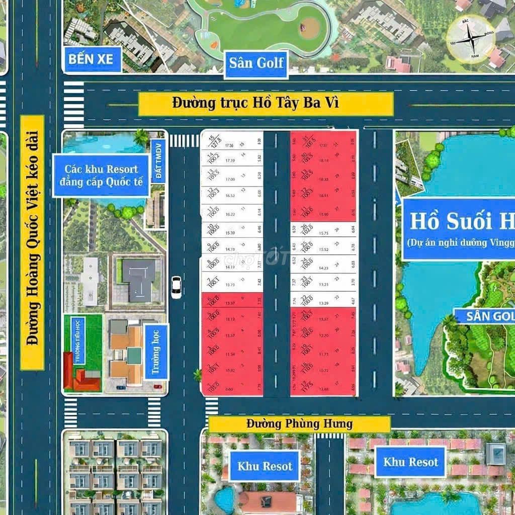 Lô đất Ba Vì DT 100m2, mặt tiền 8m, giá 900tr, sổ đỏ bao sang tên,