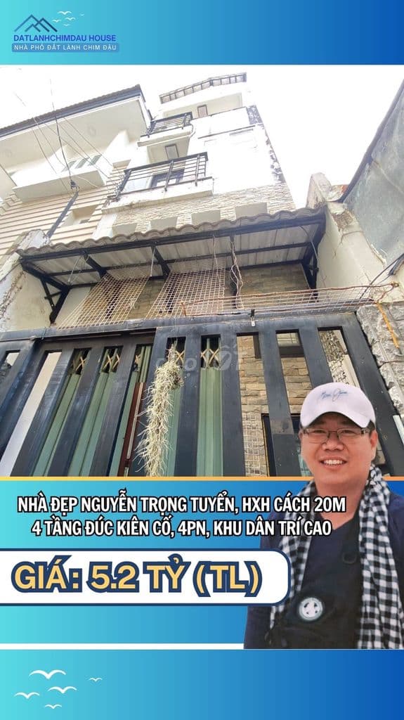 NHÀ ĐẸP NGUYỄN TRỌNG TUYỂN, 4 TẦNG ĐÚC, 4PN, 20M RA HXH LỚN, CHỈ 5.2T