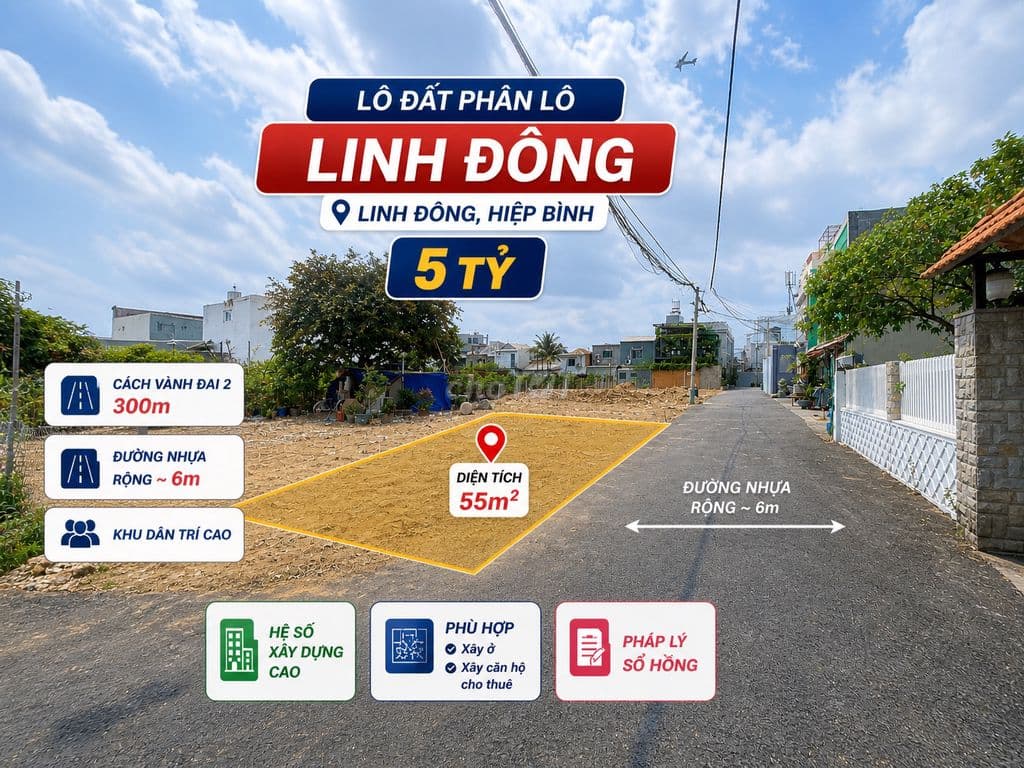 Bán đất Phân Lô - 55m2 - 5 tỷ - Linh Đông - Hẻm xe hơi né nhau