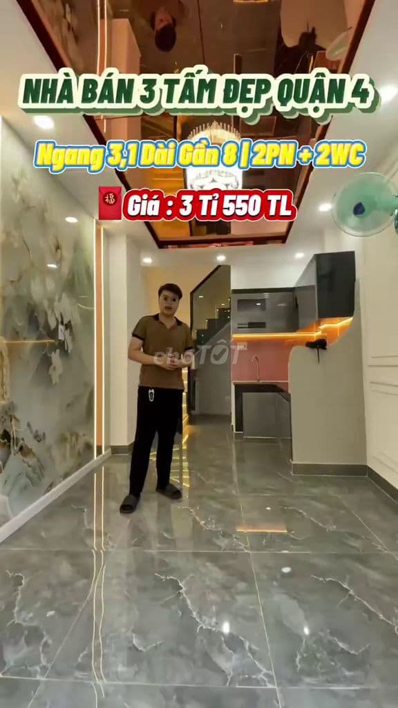 Nhà Q4 mới đẹp 2 tấm, 2PN, sổ riêng, 3.55 tỷ TL, giáp Quận 1