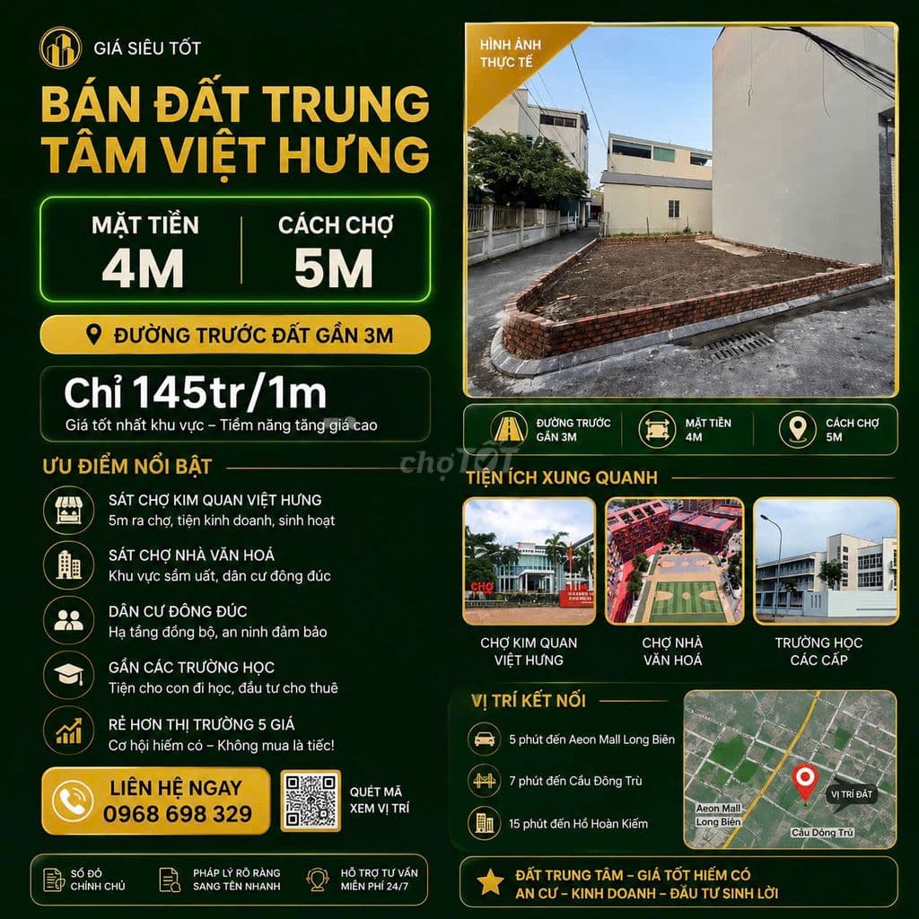 BÁN ĐẤT KHU LÕI VIỆT HƯNG, SÁT CHỢ KIM QUAN chỉ 145tr/1m - Ảnh 2