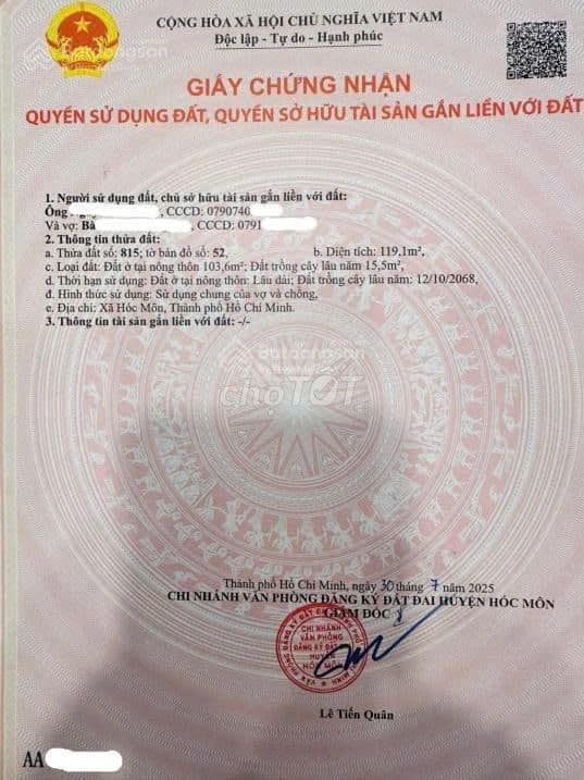 Bán gấp lô đất 1/đ.Tân Hiệp,Hóc Môn 119m2, hẻm thông LG 10m. 900 triệu - Ảnh 2