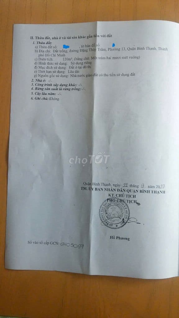 Đất 203/2 Đặng Thùy Trâm. 6x20m. giá 14,5tỷ. Hẻm thông 12m.