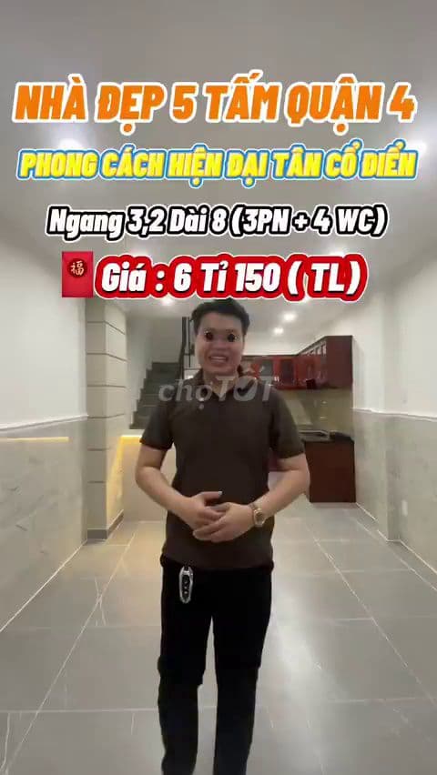 Nhà Quận 4 mới đẹp 5 tấm, 3PN, gần Q1, hẻm 4m Hoàng Diệu, giá 6.15 tỷ