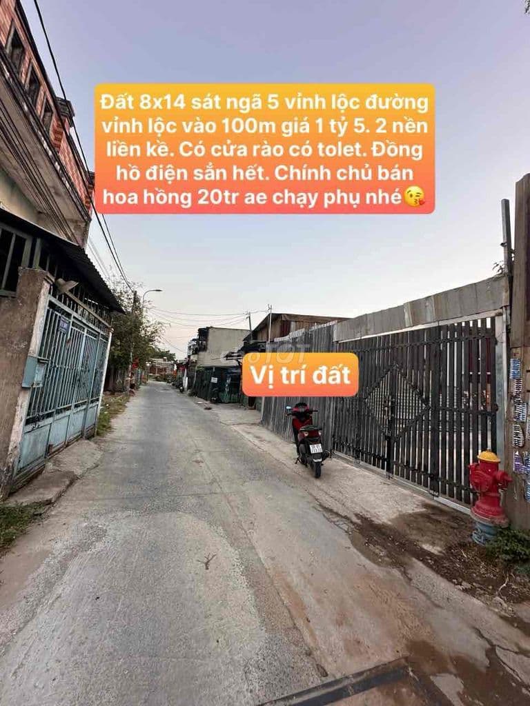 đất mặt tiền hẻm 5m Ô tô 1/ vỉnh lộc gần ngã 5 vỉnh lộc