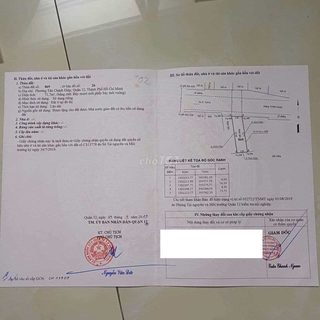 Bán 02 Lô đất Mặt tiền Đường 340 Trần Thị Năm, Tân chánh hiệp