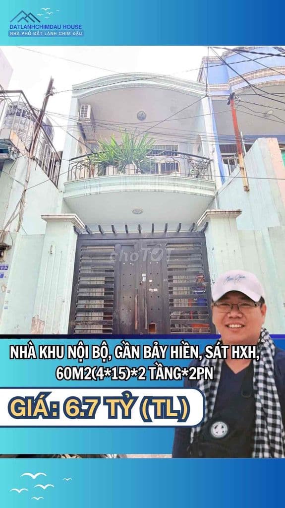 💎NHÀ KHU NỘI BỘ, GẦN BẢY HIỀN, SÁT HXH, 60M2(4*15)*2 TẦNG*2PN, CHỈ 6.7
