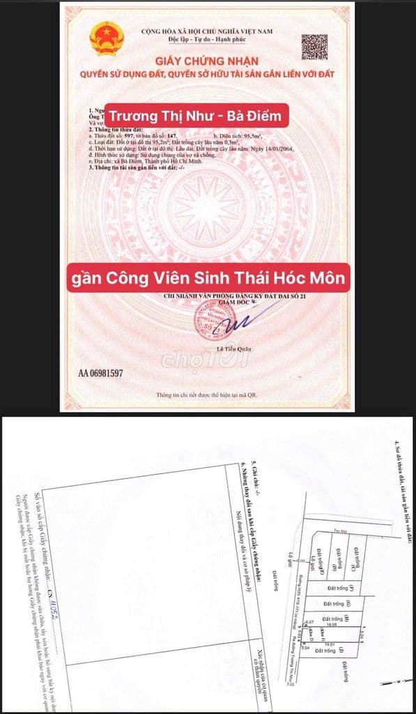 cc cần bán lô đất Gần Công Viên Sinh Thái Hóc Môn 5x20 SHR - đường 6m - Ảnh 2