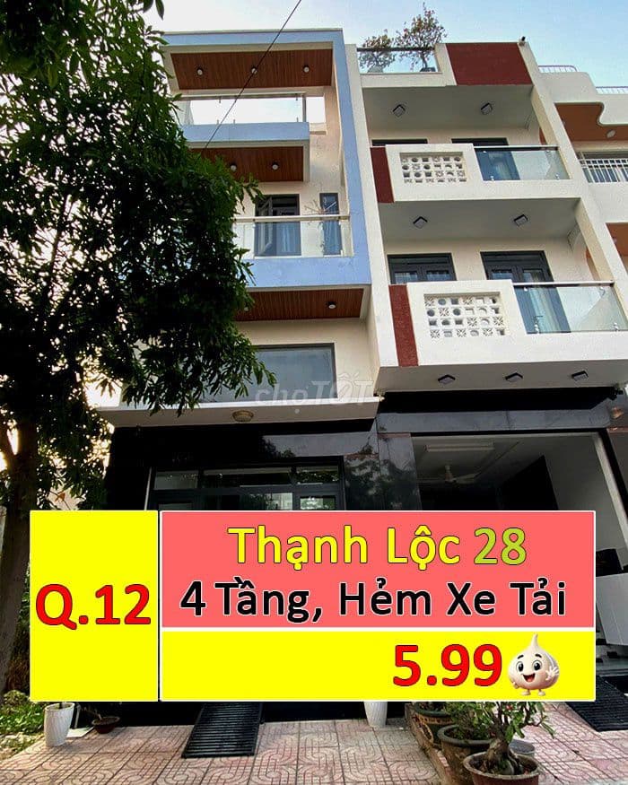 Nhà 4 tầng đường Thạnh Lộc 28, APD, Quận 12, 60m² (4x15), hẻm xe hơi