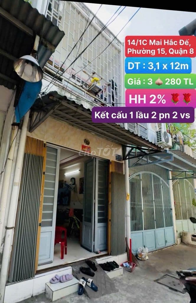NHÀ CẬN MẶT TIỀN – HẺM VIP– 14/1C MAI HẮC ĐẾ, P.15, Q.8