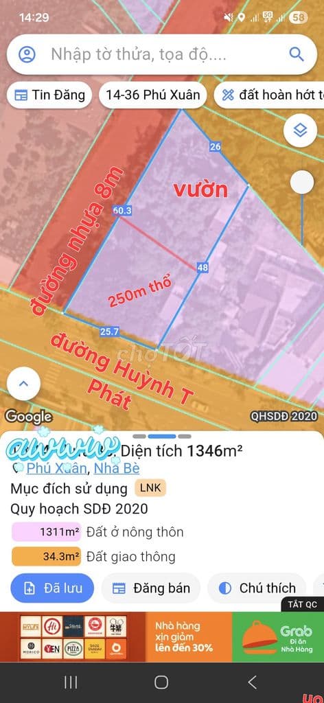 1,170m2 có 250m T, góc 2MT Huỳnh Tấn Phát, kế ngã 3 Nguyễn Bình, N Bè