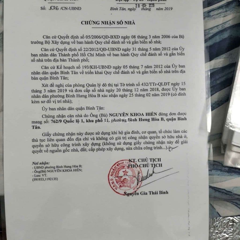 Nhà Hẻm 5m 1/ quoics lộ 1, bình tân, hồ chí minh