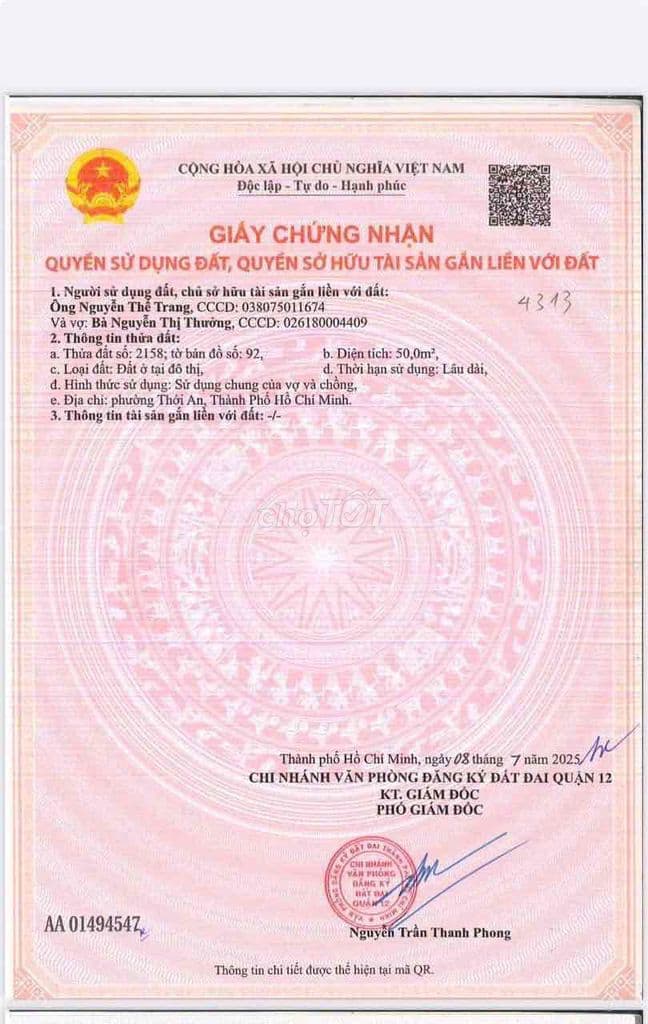 Đất 4.75m x 11m Full thổ cư 50m2 hẻm 7m thông đường Thạnh Xuân 22 - Ảnh 3