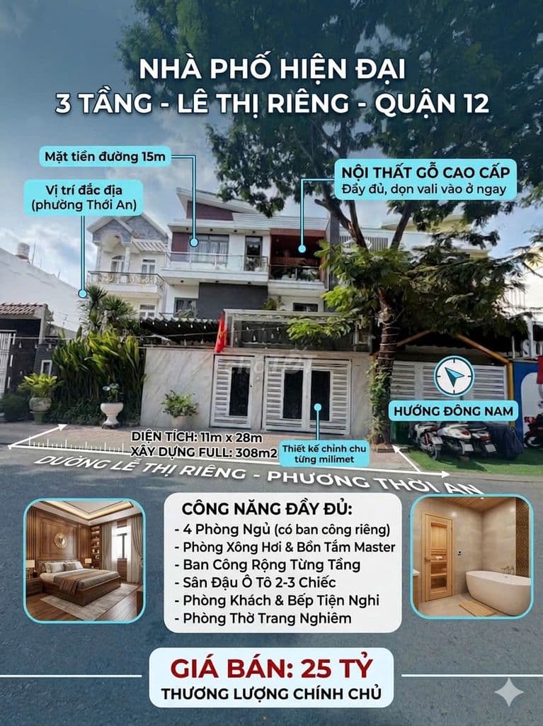 BÁN BIỆT THỰ SÂN VƯỜN KDC HÀ ĐÔ Q12 - 308M2 - FULL NỘI THẤT GỖ