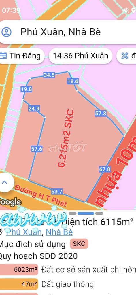 Bán 6,215m2 đất (SKC) có 1000m2 kho, 2MT Huỳnh Tấn Phát, Nhà Bè